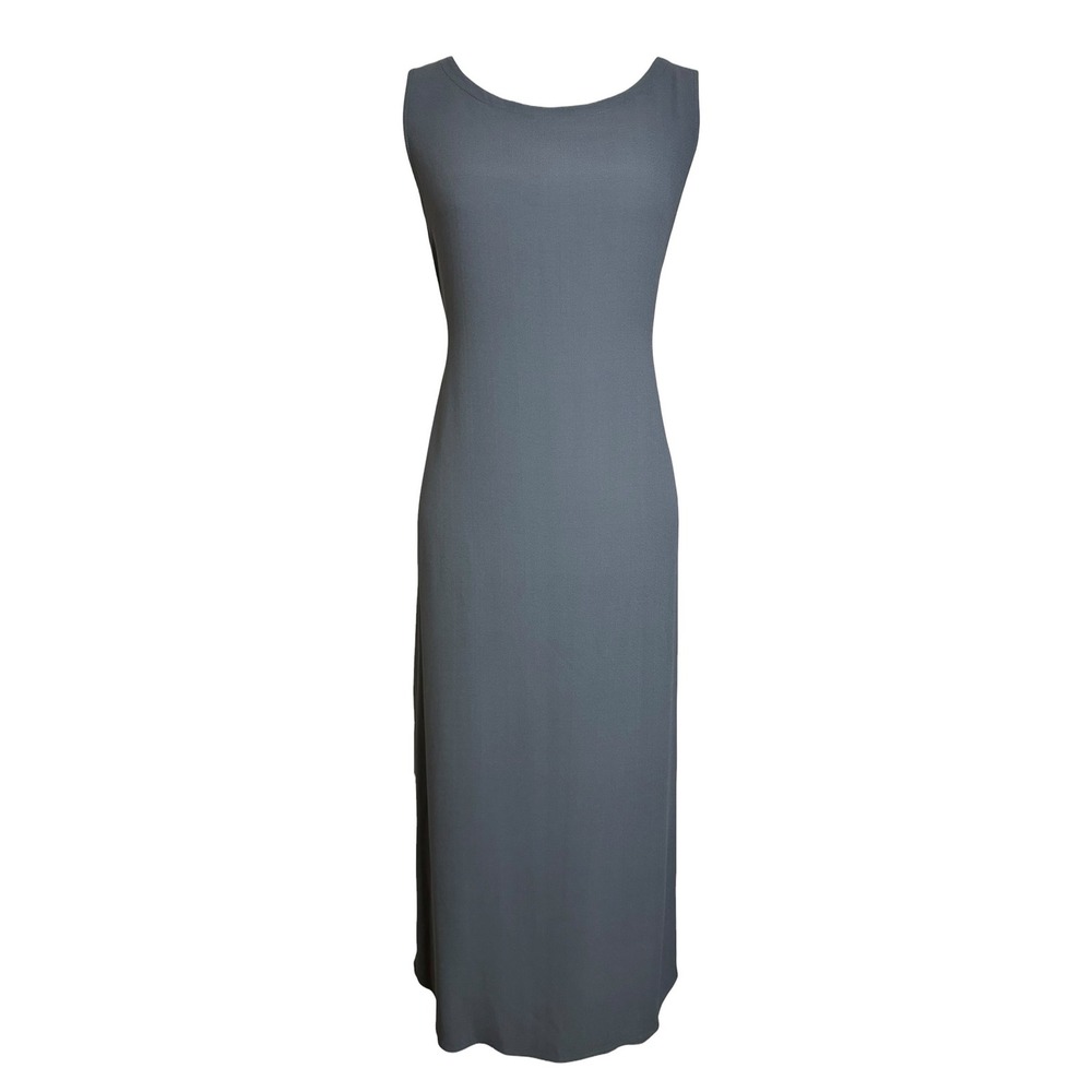 Eileen Fisher Silk Georgette Maxi Dress Petite M Gray Minimalist Casual Work